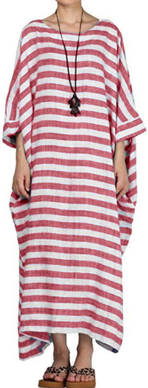 Celmia Autumn Solid Loose Long Maxi Dress Cotton Caftan