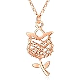 SISGEM 18k Rose Gold Necklace for Women, Rose Flower Pendant and Chain Jewelry Gift for Her, 16-17 Inch