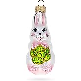 Bunny with Cabbage Glass Christmas Ornament