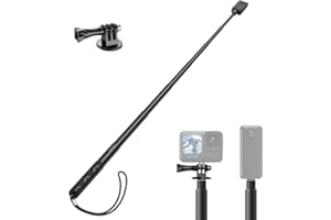 ATUMTEK 150cm Invisible Selfie Stick, 1/4" Extendable Monopod Pole, Solid and Compact Design for Insta360, for GoPro, DJI, Action Cameras (Buckle Mount for GoPro & DJI and Wrist Strap Included)