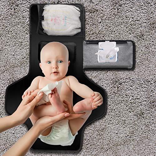 Portable Changing Pad - Baby Diaper Mat - Lightweight Travel Diaper Station Kit with Front Wipe Pocket & Built-in Pillow Large Waterproof Mat (Grey) - Thumbnail 6