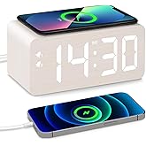 URAYCO Wooden Digital Alarm Clock, 10W Fast Wireless Charger Station & 2 USB Charging Ports, with 0~99% Dimmer, Dual Alarm, Weekday/Weekend Mode, Wood LED Clock for Bedroom, Desk, Office