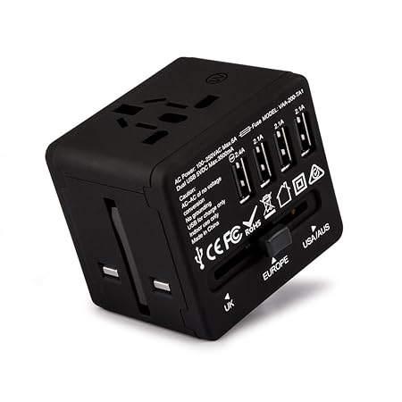 Veho TA-1 Universal-4-Port USB 5V 3,5A Weltreisestecker mit Multi-Region-Adapter (VAA-200-TA1) schwarz