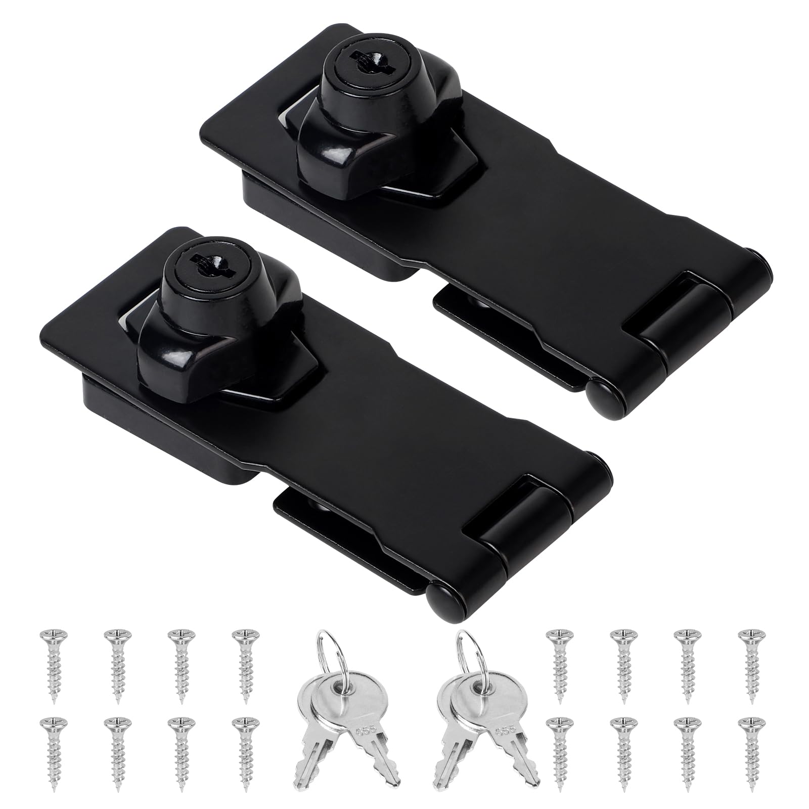 EXLECO 2 x Locker Latch with Lock Latch Hasp Stainless Steel Latch with Padlock Latch Door Lock with Trap Lock for Cabinet Drawer Black