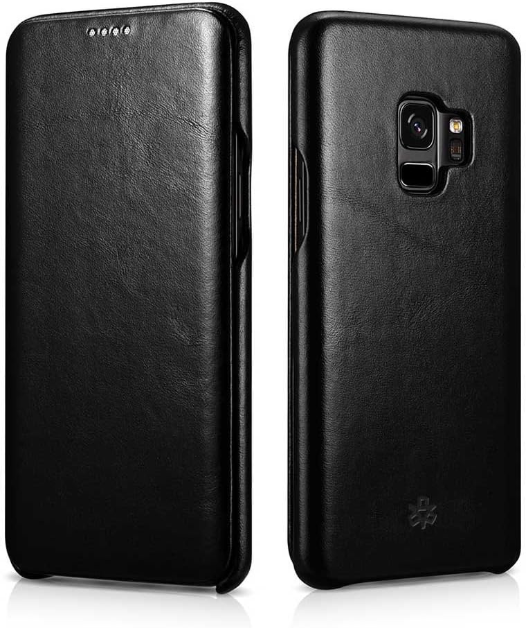 NOVADA Leather Samsung Galaxy S9 Case Genuine Leather Flip Cover - Vintage Black
