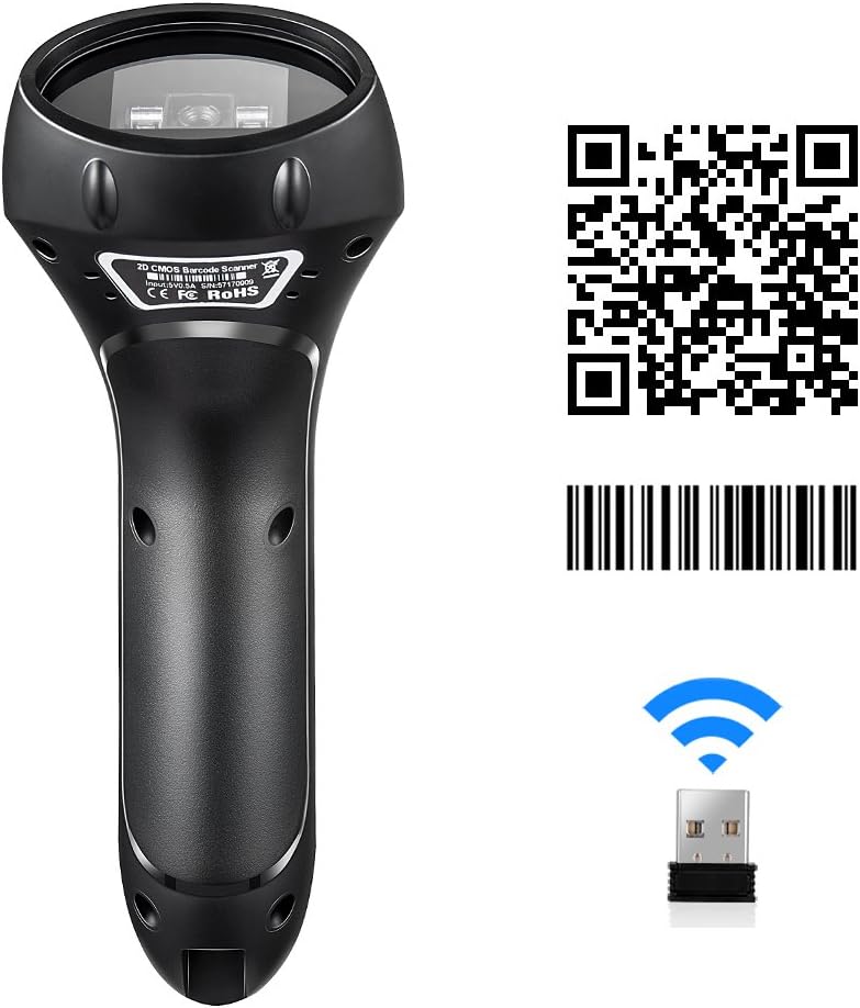 Bluehresy Wireless 2D Barcode Scanner 2.4Ghz and Bluetooth Dual Mode PDF417 Datamatrix QR Code Reader for Apple iOS Android and Windows