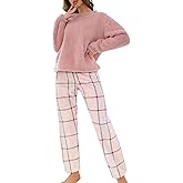 XULEN Women's Fuzzy Fleece Pajamas Set Flannel 2 Piece Winter Warm Comfy Printed Loungewear Sleepwear Pj Sets