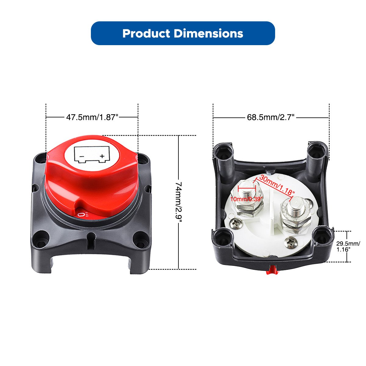 Audew Battery Disconnect Switch, 12V - 48V Compatible Battery Power Cut Master - Waterproof Switch Disconnect Isolator for Car RV Boat Truck ATV Vehicles (On/Off): Industrial & Scientific