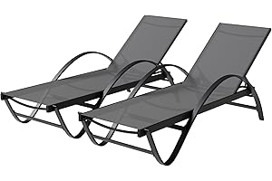Shintenchi Patio Chaise Lounge Set of 2, Pool Chaise Lounge with Arm,Outdoor Lounge Chair with 5 Adjustable Backrest,Sunbathing Recliner,Beach Chair,Pool Chairs,Dark Grey