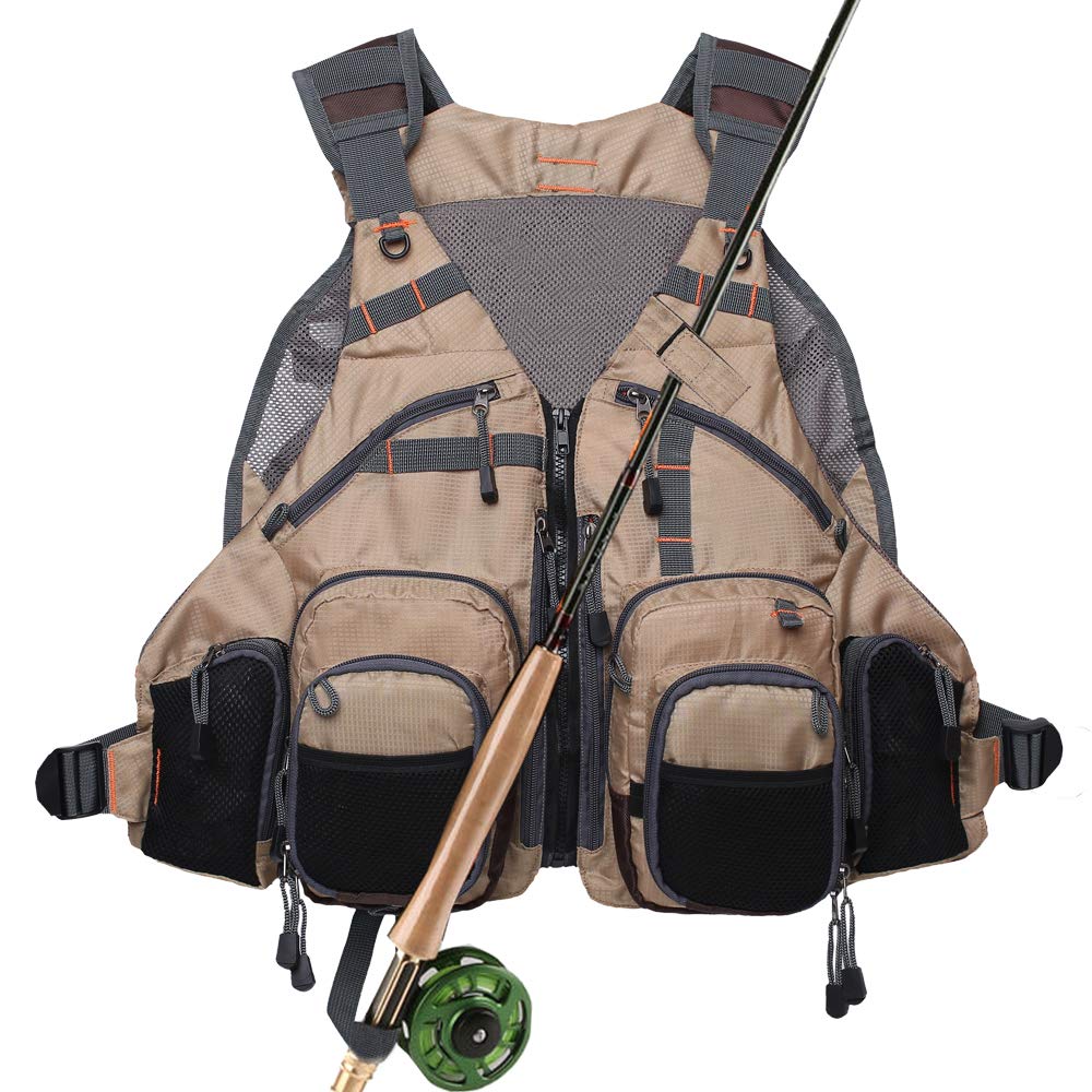 Kylebooker Adjustable Fly Fishing Vest for Men and Women (Kaki)