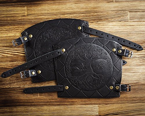 Leather Cuff Bracer - LARP Gauntlet - Leather Wristbands - LARP Accessories Viking Bracers - Archery Armguard - Yggdrasil World Tree - Length 6"