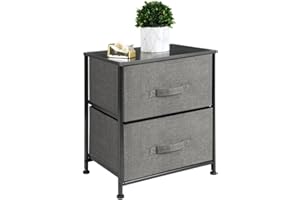 mDesign Small Storage Dresser End/Side Table Night Stand with 2 Removable Fabric Drawers - Organizer for Bedroom, Living Room, Closet, Hold Clothes, Linens, Accessories, Lido Collection, Charcoal Gray