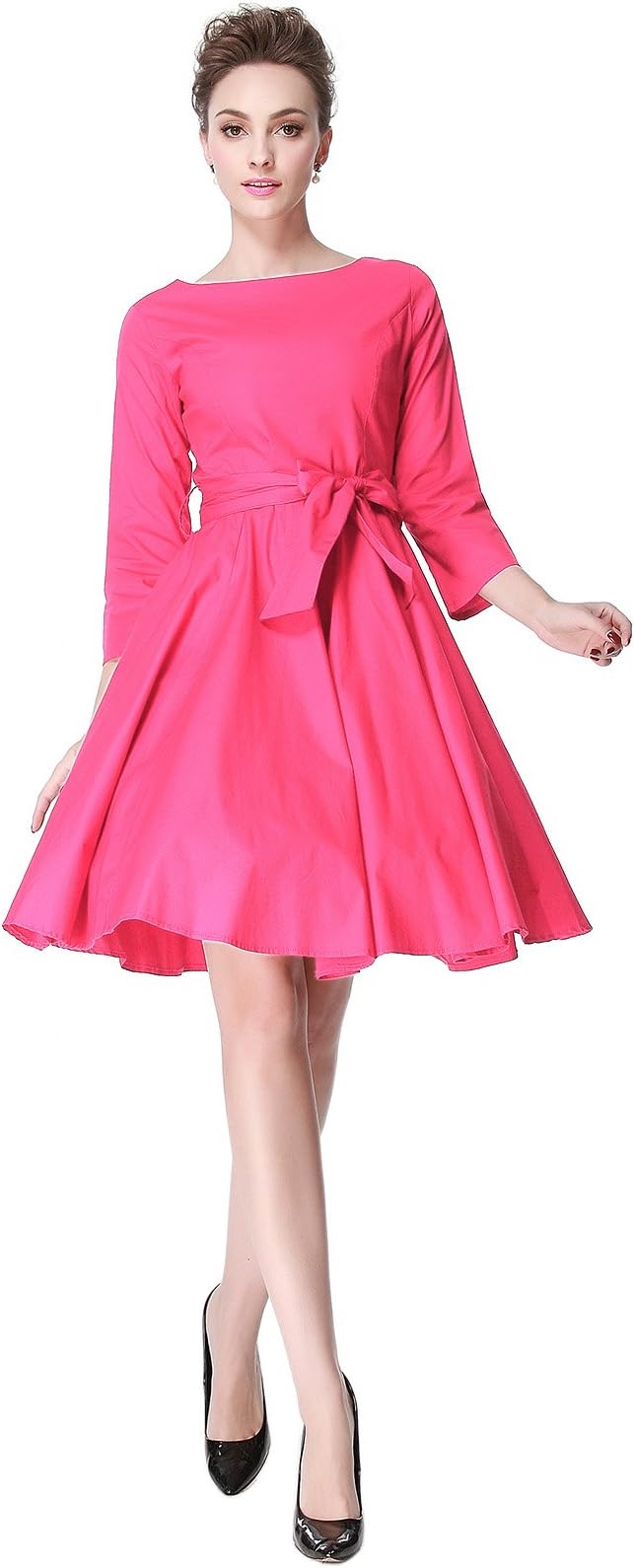 Heroecol 50s 60s Hepburn 3/4 Sleeve Style Vintage Retro Swing Rockailly Dresses Size XS Color Pink