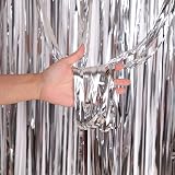 OWill 2 Pcs 3ft x 8.3ft Silver Tinsel Curtain Foil Fringe Backdrop view 3