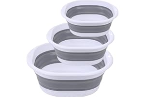 DALAN 3-piece folding washbasin set, foldable dishwasher basin, space-saving folding sink, suitable for apartments, camping, dishwashing, fruit and beverage container, hiking, and household use (Grey)