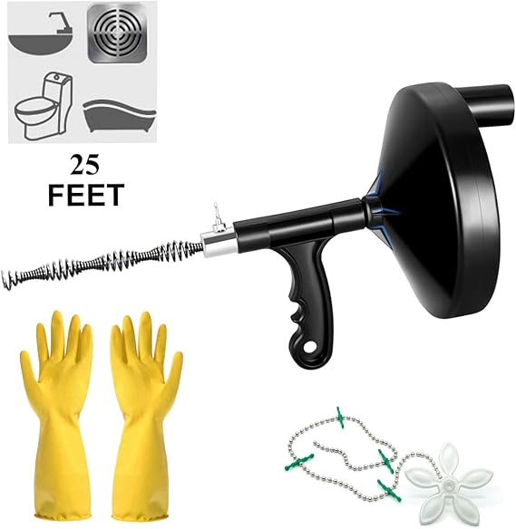 Drain Snake, Plumbing Snake 25Ft, Drain Auger with Drain Cleaner Chain