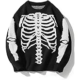 ZAFUL Halloween Sweaters for Mens Skeleton Sweater Crew Neck Vintage Y2K Knit Pullover Unisex Sweaters