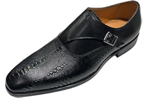 Santimon Men's Top-Grain Leather Single Monk Strap Loafers Dress Shoes -Handmade Formal Business Casual Wedding Shoes with Cu