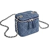 Mini Denim Crossbody Bags for Women Small Vintage Square Box Purse Boho Cross Body Handbags with Chain and Zipper