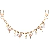 Bag Charms for Handbags Purse - 10'' Pink Bowknot Pearl Pendant Decorative, Replacement Extension Chain for Tote Shoulder Bags Handlebag Chains Straps for Women Crossbody
