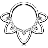 OUFER Daith Piercing Jewelry, G23 Solid Titanium Daith Earrings, 16G Clear CZ Design Daith Hoop Earring, Helix Cartilage Septum Piercing Jewelry