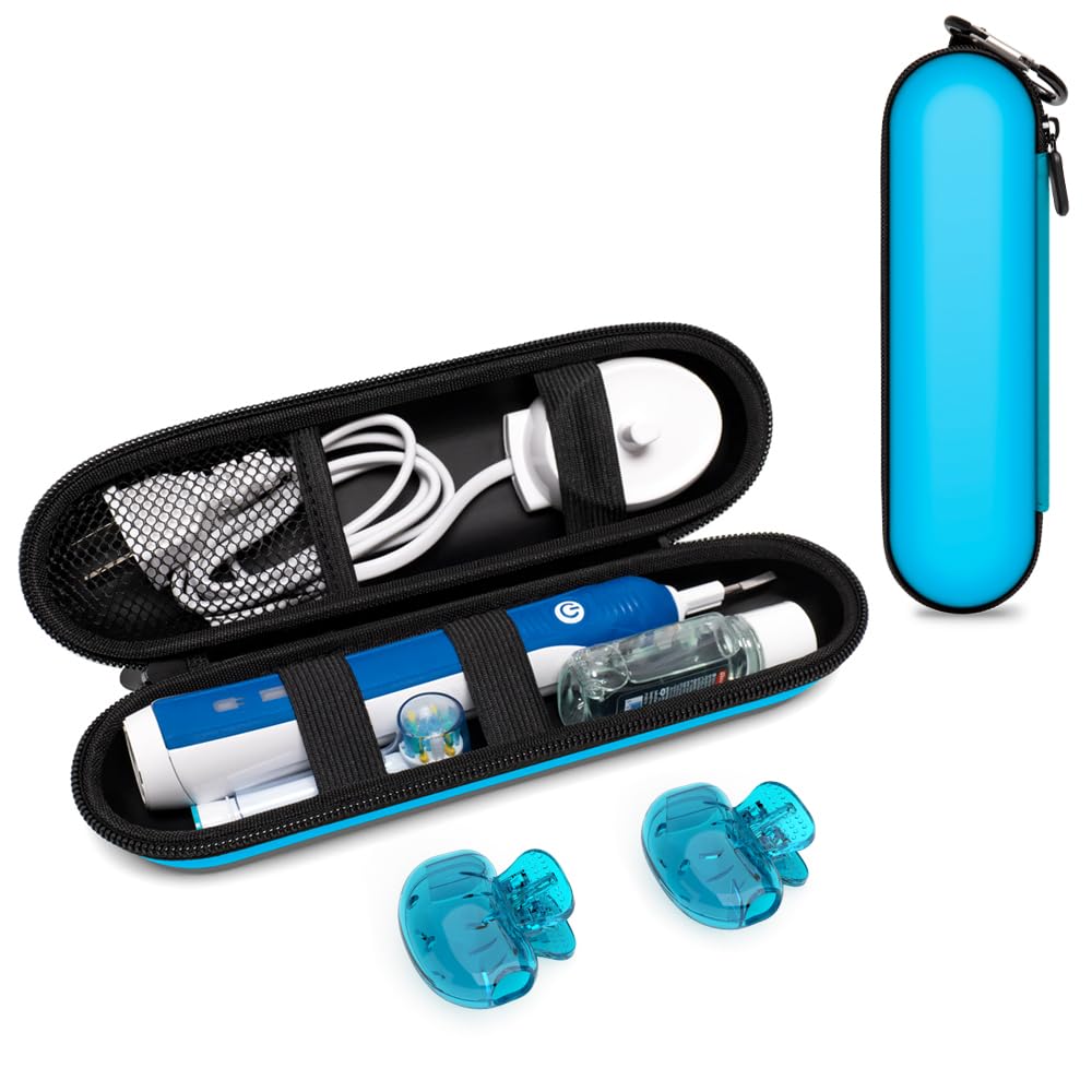 seplouis Electric Toothbrush Travel Case for Oral-B/Philips Sonicare/Colgate/seago/Bitvae/Braun and Most Other Brands of Electric Toothbrushes, and Includes 2 Universal Toothbrush Head Covers, Blue
