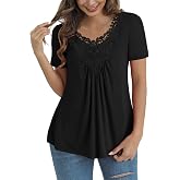 Tralilbee Women's Plus Size Tops Casual Blouse Short Sleeve Lace Crochet Tunic Tops, M-4XL