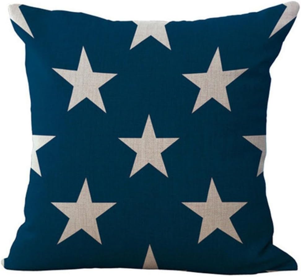 Loxokonva the Stars and Stripes Print Pillowcase Cotton Linen Sofa Car Home Waist Fashion National Flag Cushion Cover Square Throw Pillow Case (C)