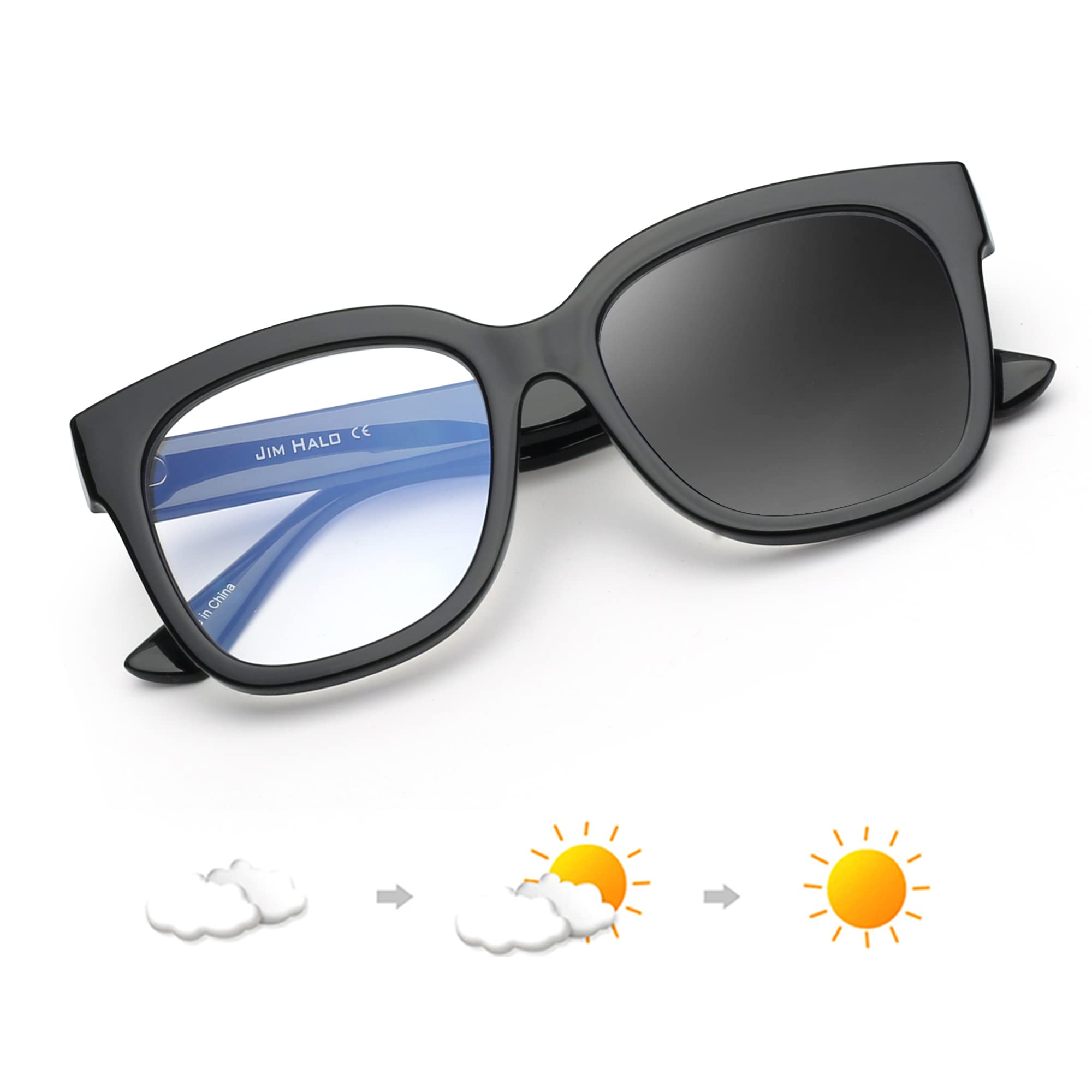 Jim Halo Photochromic Blue Light Blocking Glasses for Women, Oversized Square Computer Glasses Reduce Eye Strain Black — image 1