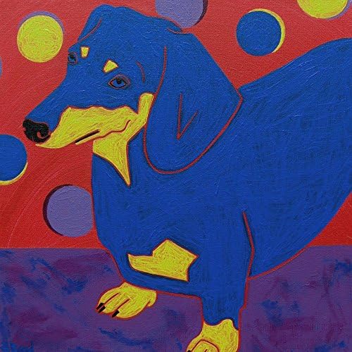Dynamic Doxie Tile Coaster, Black and Tan Dachshund Dog Art Collectible by Angela Bond