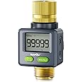 RAINPOINT Water Flow Meter with Brass Inlet & Outlet, 180° Screen-Flip Water Meter, Measure Gallon/Liter Consumption for RV Filling, Garden Watering, Sprinkler and Hoze Nozzle