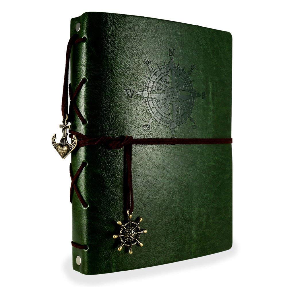 ThxMadam Green Scrapbook Leather Photo Album Vintage Wedding Guest Book Memory Book with 60 Black Pages Present for Valentines Anniversary Mother's Day Birthday Gift for Teacher Student Kids Friend