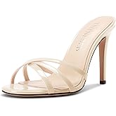 TNYNFBEB Womens Stiletto High Heel Open Toe Sandals Mules Shoes Slingback Slip-on Prom Wedding Dress Basic Classic Summer 3.9 Inches Heels