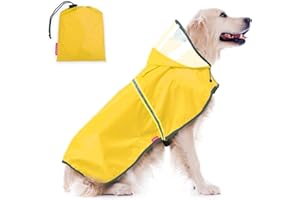 hehihaho Dog Raincoat - Adjustable Waterproof Dog Rain Jacket with Clear Hooded - Lightweight Reflective Rain Jacket Poncho Hoodies for Large Medium Small Dogs Puppies (Yellow, Medium)