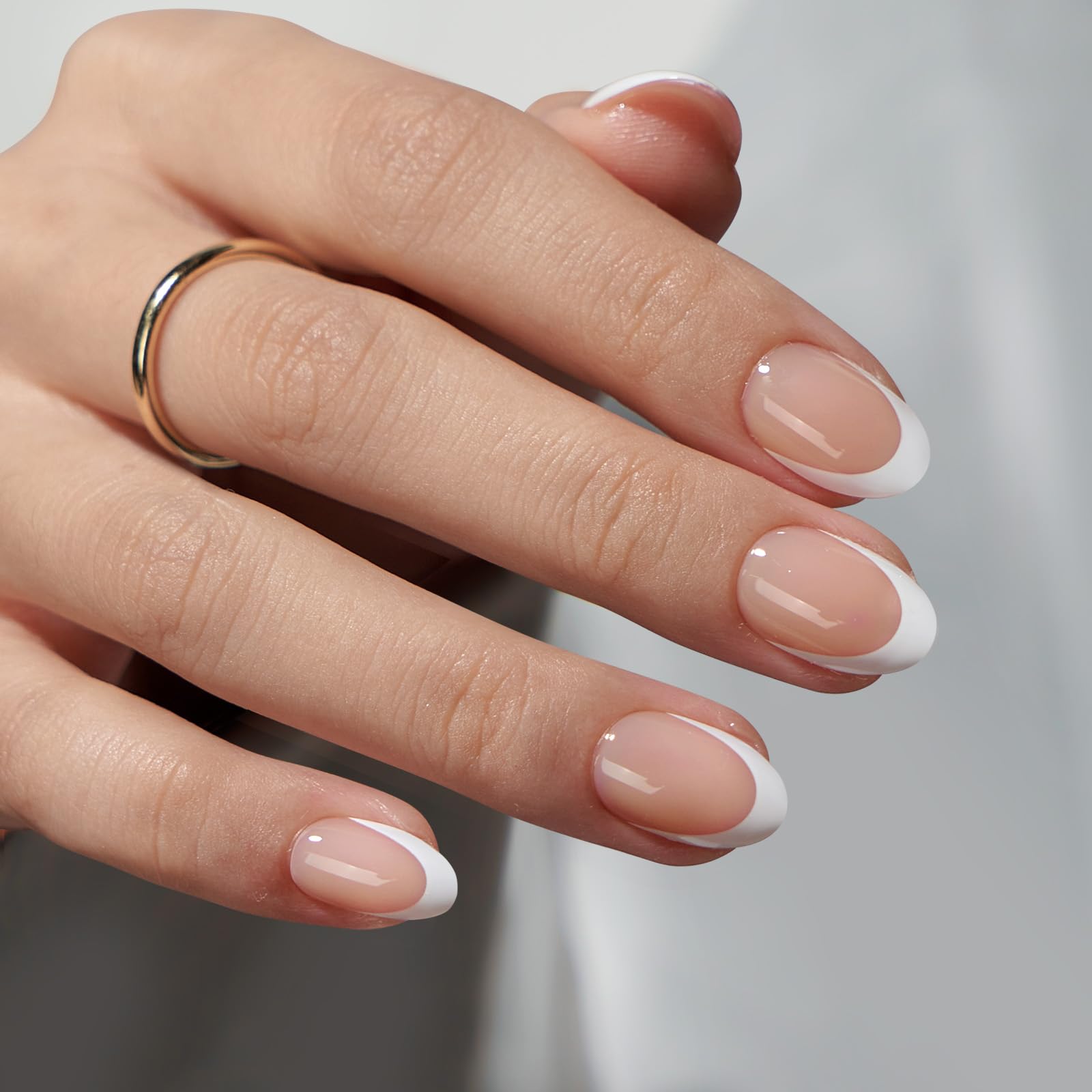 Photo 1 of BTArtbox Press On Nails Short - Extra Short Almond French Tip Press On Nails Nude, Fake Nail with Nail Glue, Natural Reusable 32pcs Fake Nails Kit