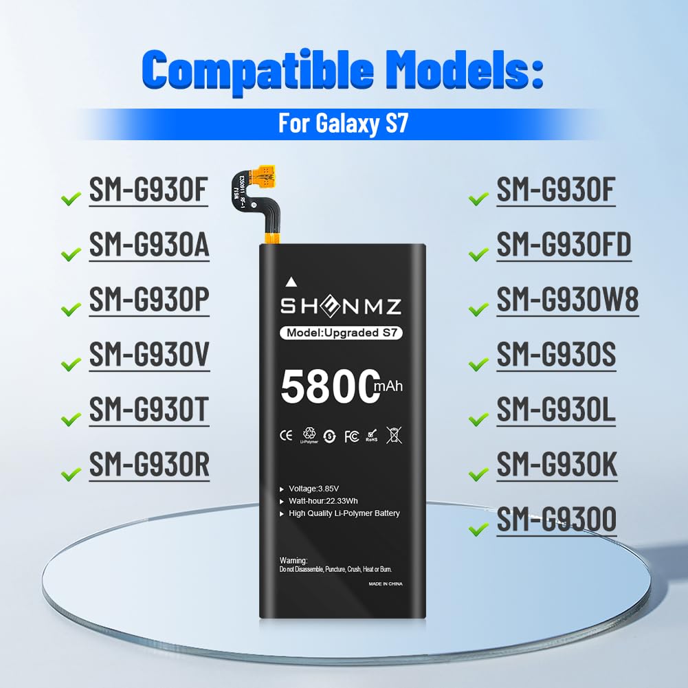 Galaxy S7 Battery, [Upgraded] 5800mAh Li-Polymer EB-BG930ABE Replacement Battery for Samsung Galaxy S7 G930 G930V G930A G930T G930P G920V with Screwdriver Tool Kit-12 Months Warr