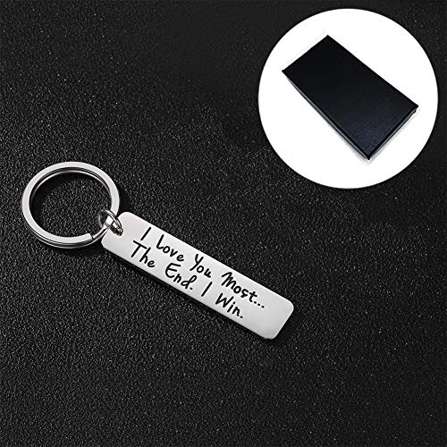 Runalp I Love You Most The End I Win, Stainless Steel Key Chain, Gift for Couple, Style 7, Black
