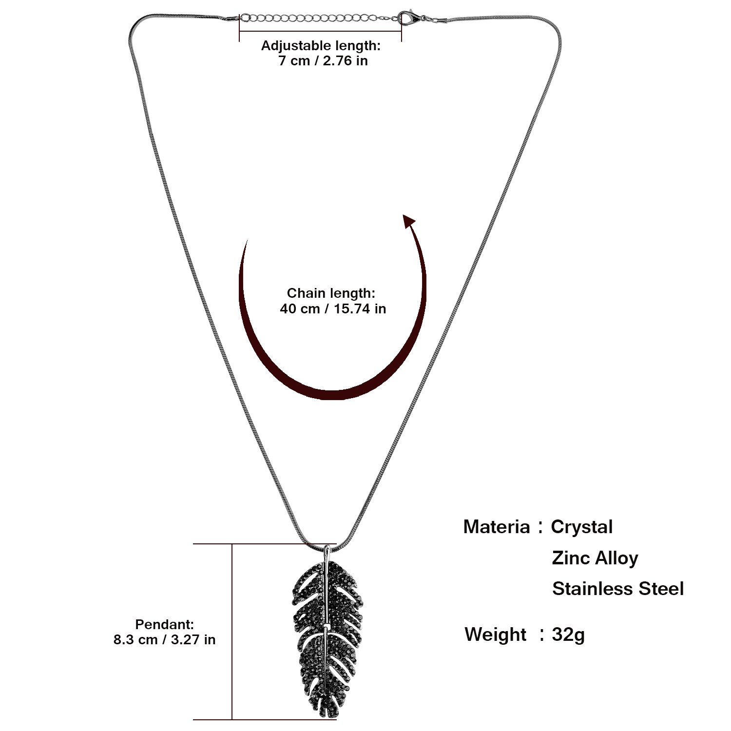 UHIBROS Pendant Necklace, Pendant Choker Necklace with Pendant Wing Choker Necklace with Pendant Necklace (Black)