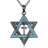 URONE Star of David Necklace 925 Sterling Silver Turquoise Star of David Pendant Jewish Jewelry Gifts for Women