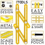 iTools Multi Angle Template Tool - Angle-izer Measuring Ruler Layout Multi-angle Tool with Metal Knobs and Bolts - Perfect for Tiling, Flooring, Brick Laying, Deck Building (Yellow (Plastic))