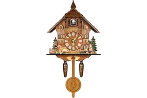 BFDIEEM Cuckoo Singing Wall Clock Vintage Pendulum Home Living Room Wooden Art Decor Handcrafted Traditional Black Forest Wood Clock Wall Decor