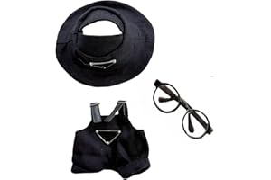 LEMPEFE Clothes for Doll(NO Doll) - Black Triangular hat, Overalls and Glasses 3-Piece Set for 17cm Doll, Premium Outfit with Accessories, Stylish Clothes for Doll (Style C)