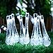 Icicle Solar String Lights Outdoor,19.2 Ft 8 Modes 30 Water Drop LED, Christmas Lights for Garden Decorations, Fence, Patio, Xmas, Wedding, Party and Holiday (2 Pack, Cool White)