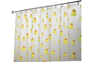 INTERDESIGN iDesign PEVA Plastic Ducks Shower Curtain, PVC-Free Waterproof Liner for Kids', Guest, College Dorm, Master Bathroom, Polyethylene_vinyl_acetate, 72" x 72", Yellow and Orange