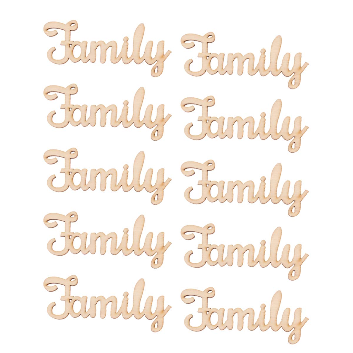 10pcs Unfinished Family Wood Words Ornaments, Rustic Crafts Wooden Family Letters Alphabet Script for Christmas Tree Crafts Home Wedding DIY Decorations