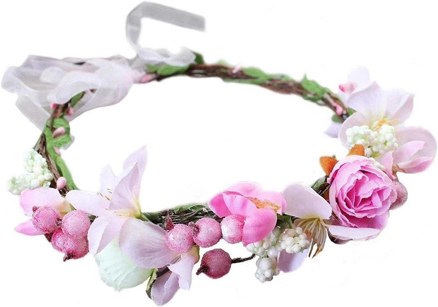 Rose Flower Crowns for Women - Floral Headband Wedding Hair Wreath Rose Bridal - Flower Headband Boho Style Flower Crown for Girls Newborn Baby Flower Crown - Flower Crown Mothers Day Gift