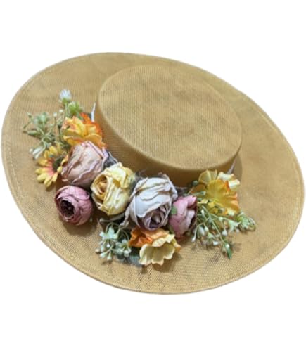Amazon.com: Straw Sun Hat with Pink Flowers, Wide Brim, Lace  display picture 2