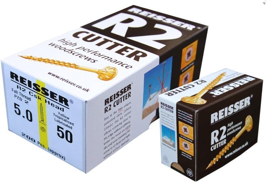 Reisser8221S220450804 Cutter Pozi Countersunk Head Full Thread Yellow Tropicalized Woodscrew 200-Pieces, 4.5 mm Diameter x 80 mm Length
