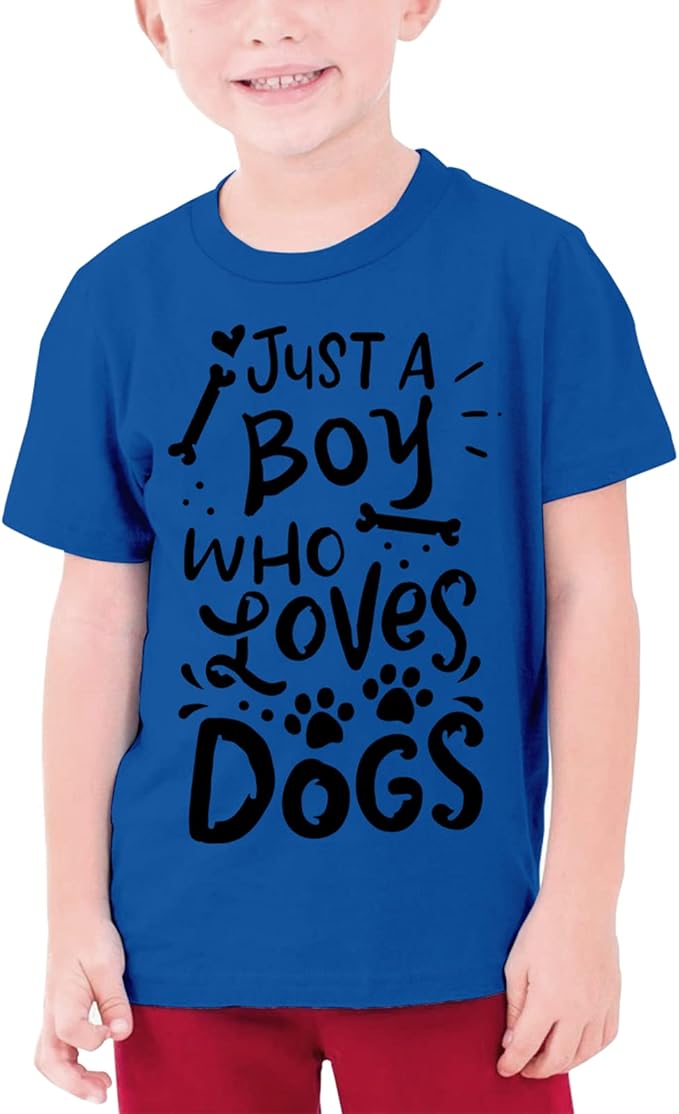 Just A Boy Who Loves Dogs Boys' Cotton TShirt Crewneck