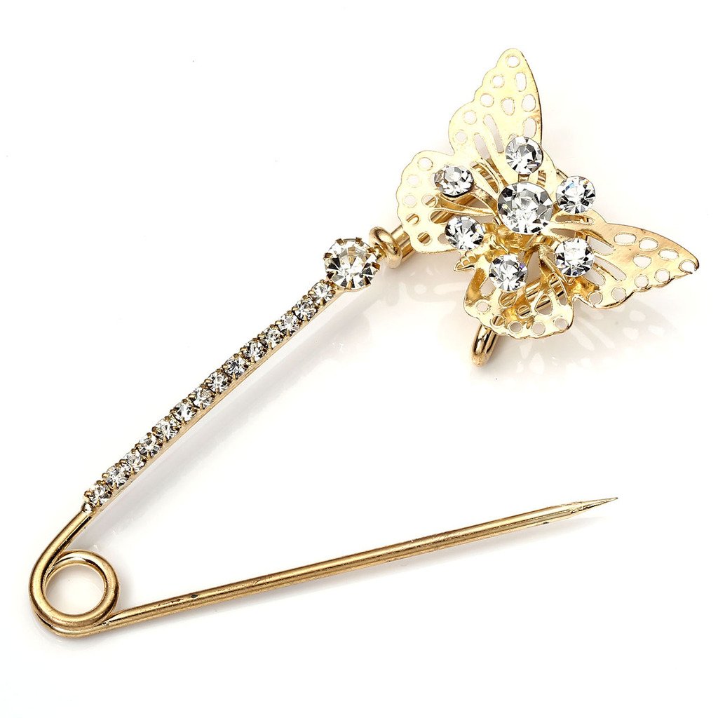 JSDDE Holiday Gift Pack of 3 Women Fashion Rhinstone Crystal Accented Golden Safety Pin Jewelry Brooch Breastpin - Catch Scarf ,Lapel or Collar(#16)